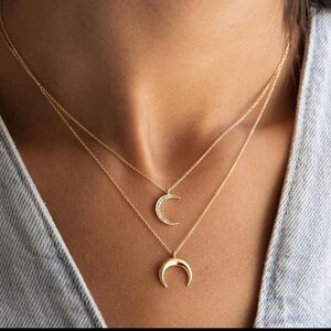 Gold Tone Delicate Half Moon Necklace Minimalist Womens Jewelry Celestia
